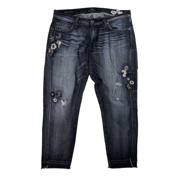 Lucky Brand Denim - Lucky Brand Black Flowers Distressed Sienna Slim Boyfriend Jeans Women's 6/28